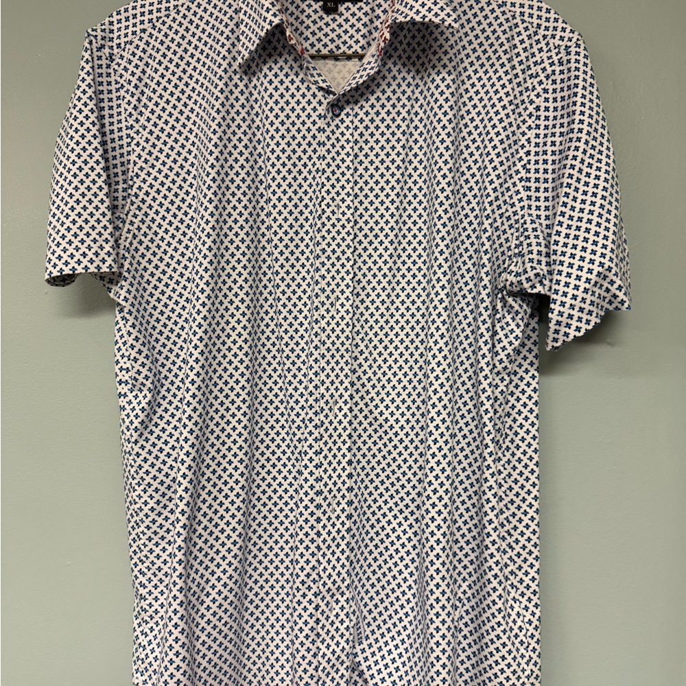Butter Cloth Men's Short-Sleeve Button-Up Shirt - Navy & White Geo Print XL